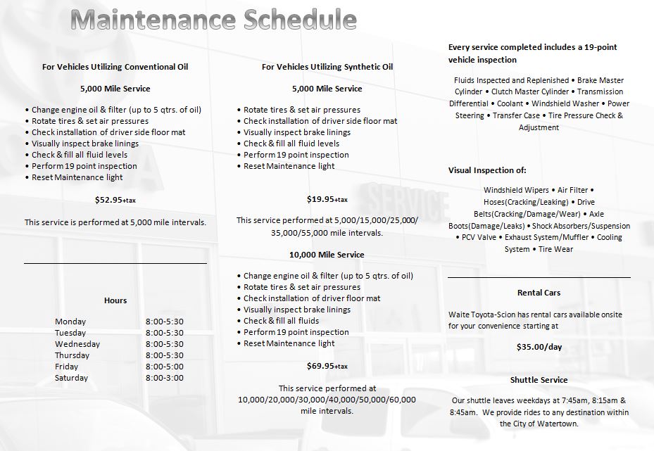 factory recommended maintenance toyota #1