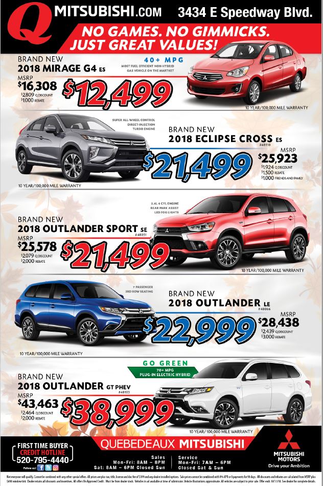 New Car Specials Coupons -Mitsubishi Mirage, Lancer, Outlander, i-MIEV