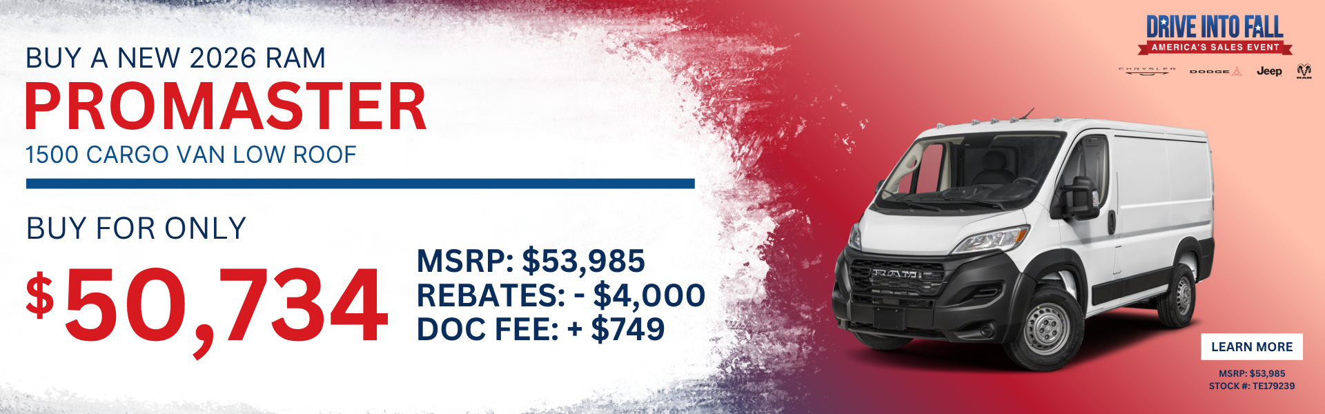 2026 RAM Promaster 1500 Cargo Van Low Roof FWD Lease and Finance Offer, Toms River NJ