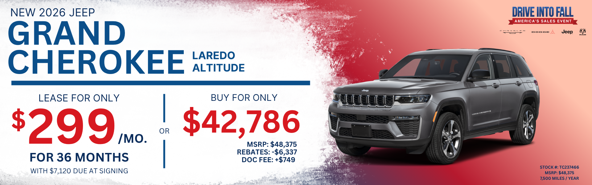 2026 Jeep Grand Cherokee Laredo Altitude 4X4 Lease and Finance Offer, Toms River NJ