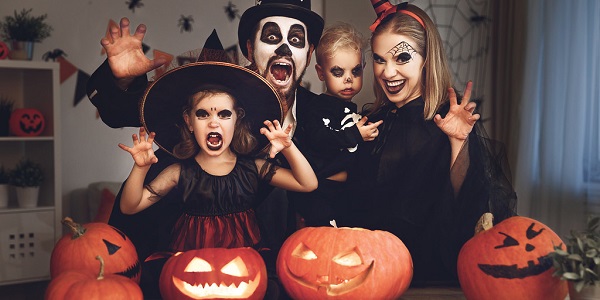 Family celebrating Halloween