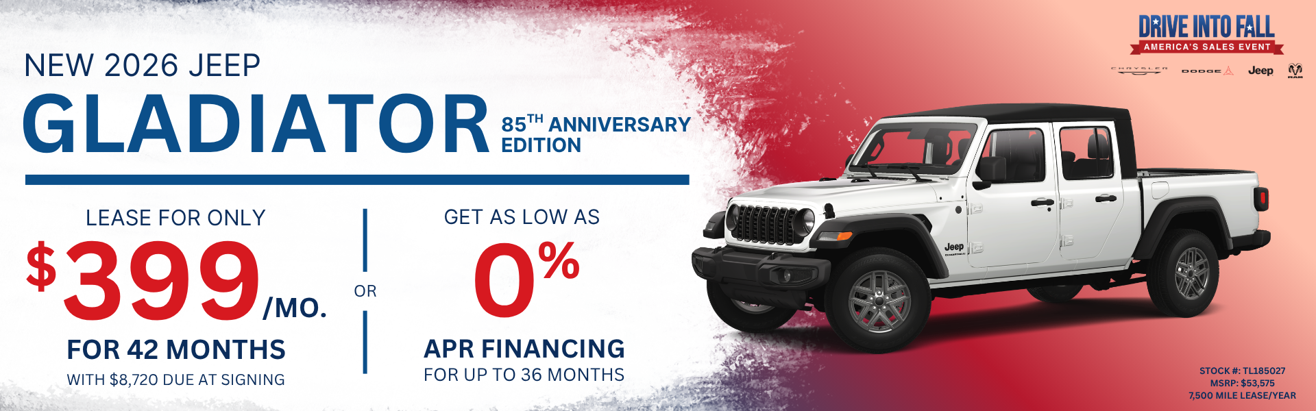 2026 Jeep Gladiator 85th Anniversary Edition 4X4 Lease and Finance Offer, Toms River NJ