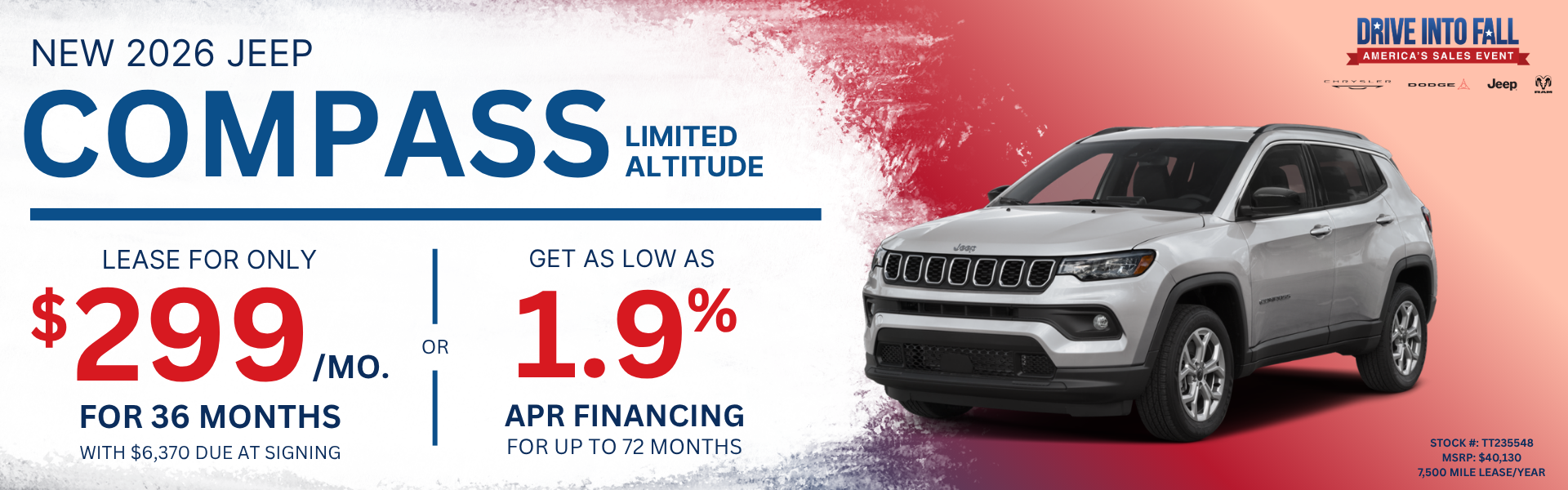 2026 Jeep Compass Limited Altitude 4X4 Lease and Finance Offer, Toms River NJ