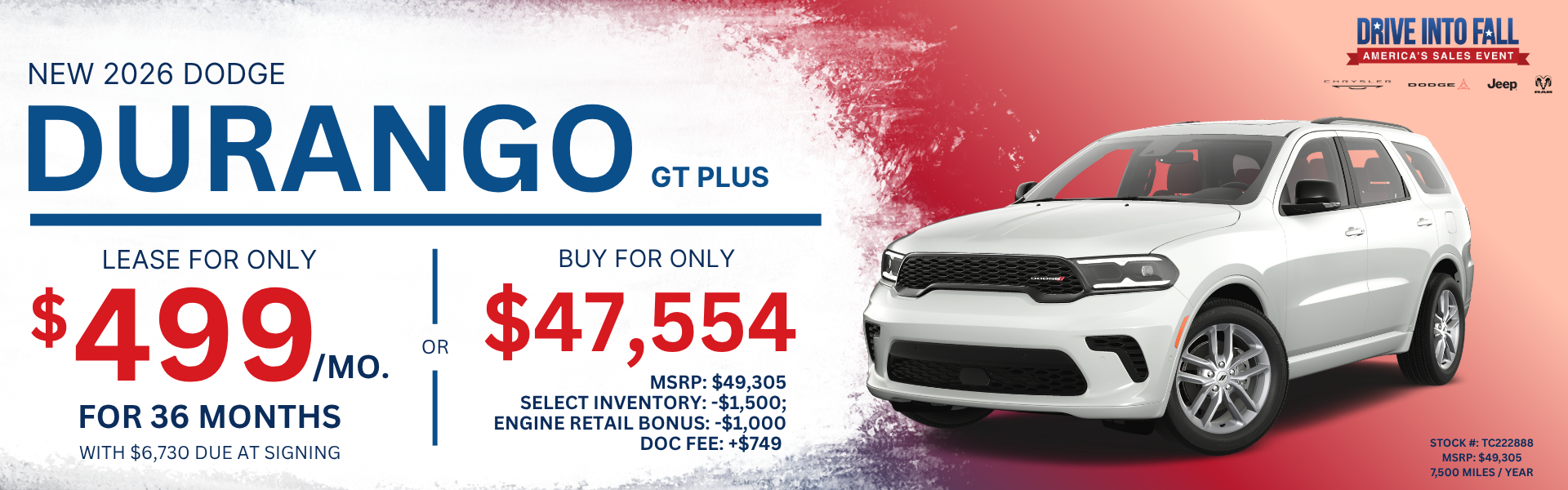 2026 Dodge Durango GT Plus AWD Lease and Finance Offer, Toms River NJ