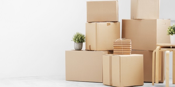 Boxes piled on floor