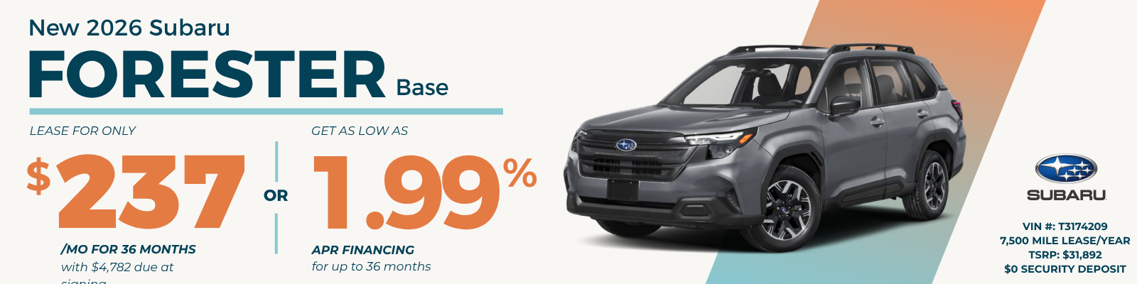 2026 Subaru Forester Base AWD Lease and Finance Offer, Toms River NJ
