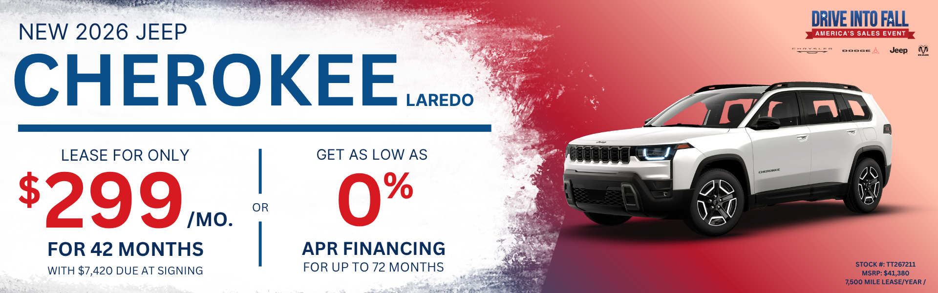 2026 Jeep Cherokee Laredo 4X4 Lease and Finance Offer, Toms River NJ