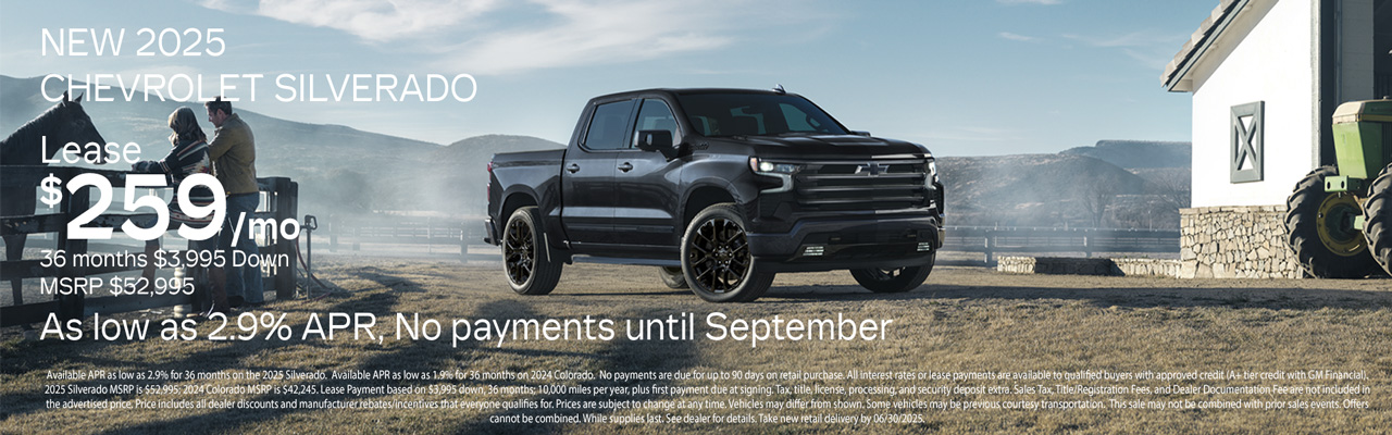 New 2025 Chevrolet Silverado | Lease for $259 per month, 36 months, $3,995 Down
