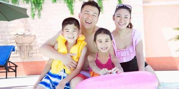 Family at the pool