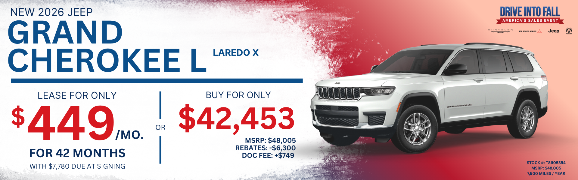 2026 Jeep Grand Cherokee L Laredo X 4X4 Lease and Finance Offer, Toms River NJ