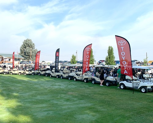 Golf Carts Lined Up ready For Scramble to Start